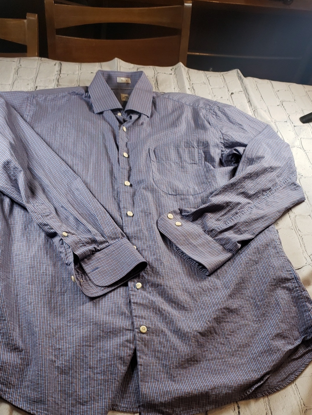 Peter Millar Dress Shirt  Blue Striped Button-Down Size Large
